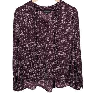 Bobeau Plum White Polka Dot Peasant Blouse Sz XS Long Sleeve V-Neck Boho Chic